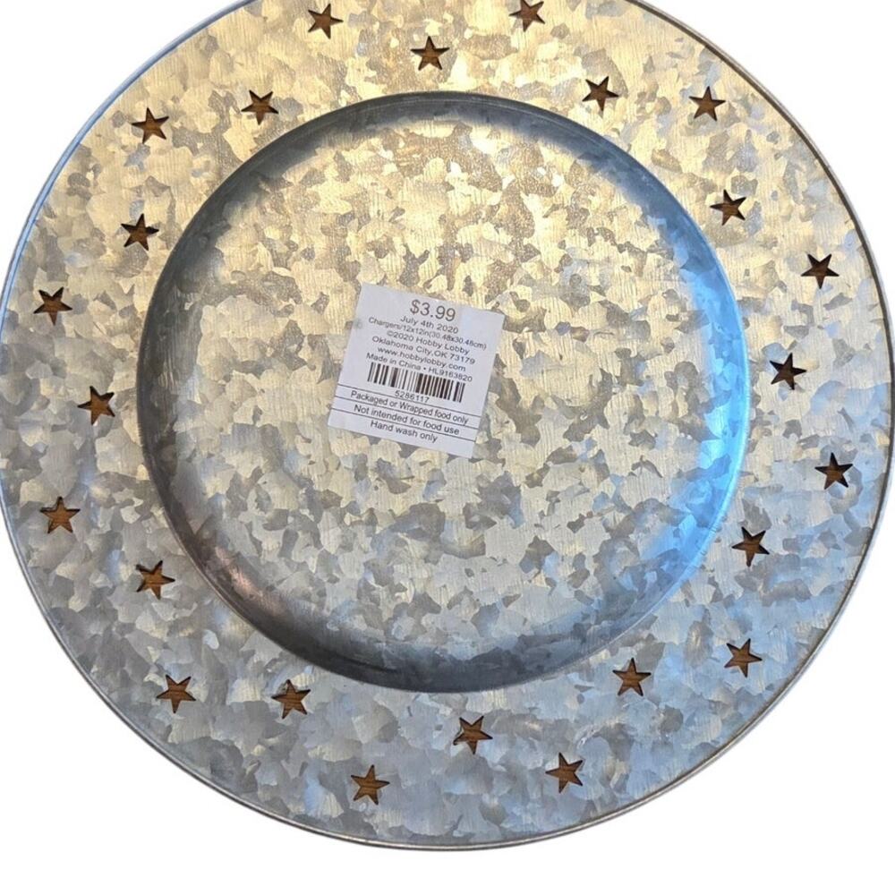 Americana Rustic Galvanized Dinner Plate Chargers Platters Star Design 10 Piece - Picture 5 of 7